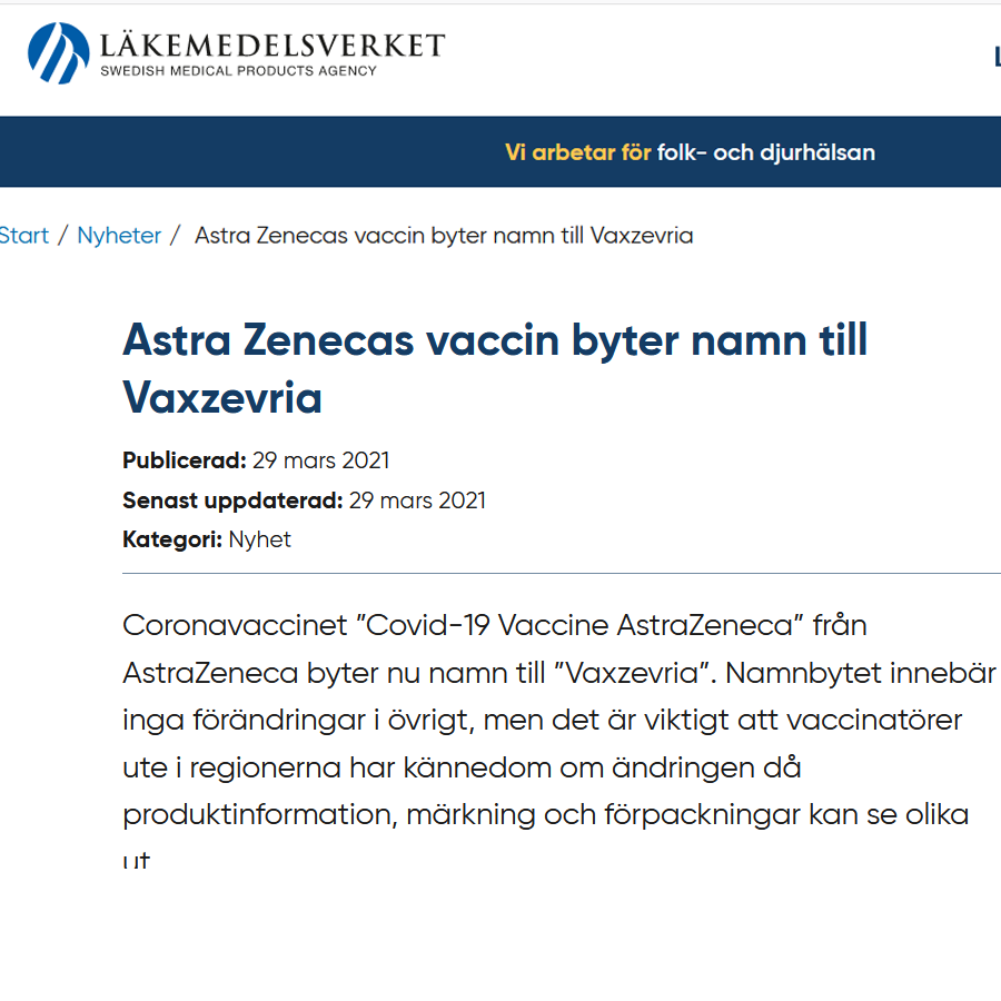 Astra Senecas Vaccine Name-change?